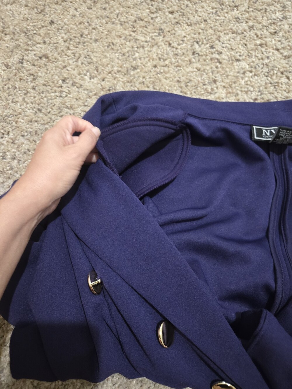 NYCC Womens Navy Double-Breasted Blazer with Gold Buttons - Picture 4 of 6